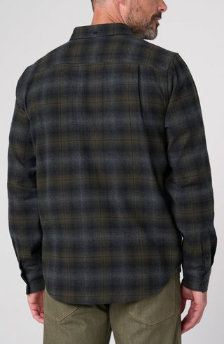 Plaid Flannel Button Up Shirt by Liverpool in Olive/Black/Grey - view 4