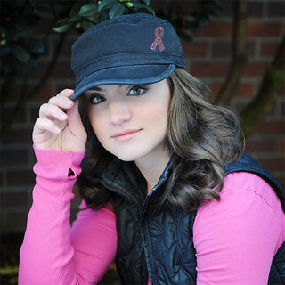 Cameron Hat with Crystal Pink Ribbon - dolly mama boutique
