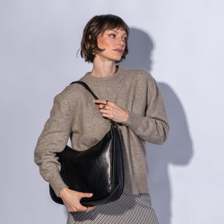 Mia Crescent Large Hobo Bag - Black