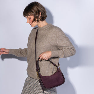 Mia Crescent Small Hobo Bag - Dark Cherry Suede