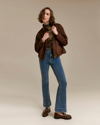 Faux Suede Bomber Jacket by Charlie B in Coffee - view 8