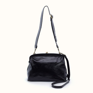 Hobo Alba Frame Large Shoulder Bag in black polished leather, front