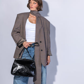 Hobo Alba Frame Large Shoulder Bag in black, side view