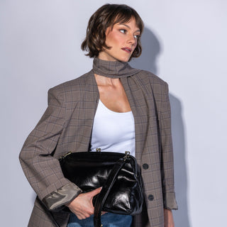 Hobo Alba Frame Large Shoulder Bag in black, interior