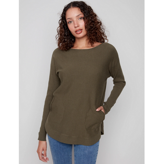 Pullover Sweater with Laced Sleeve Detail