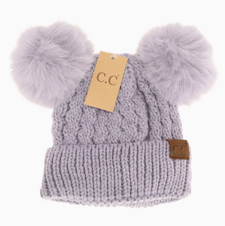 Cable-Knit Double Pom-Pom Beanie - dolly mama boutique