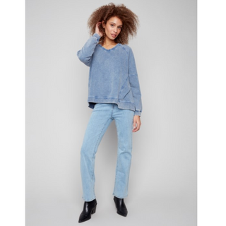 French Terry V-Neck Top - dolly mama boutique