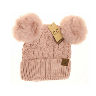 Cable-Knit Double Pom-Pom Beanie