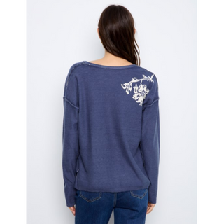 Reversible V-Neck Floral Sweater