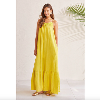 Frilled Maxi Dress - Yellow - dolly mama boutique