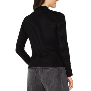 Ribbed Mock-Neck Top with Wrist Buttons