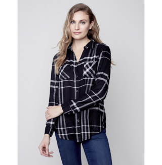 Button-Front Plaid Shirt - dolly mama boutique