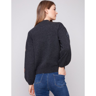 Mock Sweater with Embroidery - dolly mama boutique