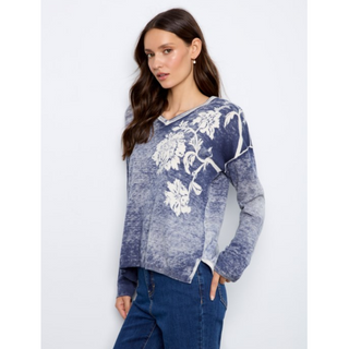 Reversible V-Neck Floral Sweater