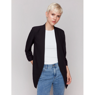 Crepe Jacket with Ruched Sleeves