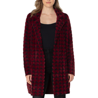 Open-Front Houndstooth Sweater Coat