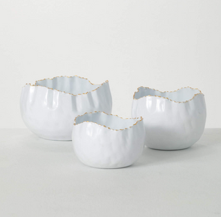 Bowl Metal Wht Gold Rim - dolly mama boutique