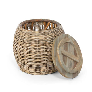 Rattan Side Table Wood Top