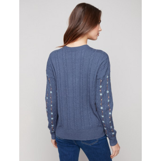 Cable-Knit Embroidered Sweater - dolly mama boutique