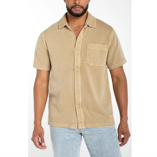 Short-Sleeve Knit Button-Up Shirt - dolly mama boutique