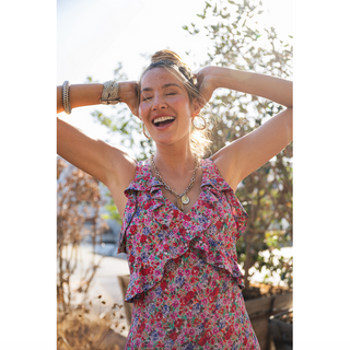 Floral Print Sleeveless Ruffle Dress - dolly mama boutique