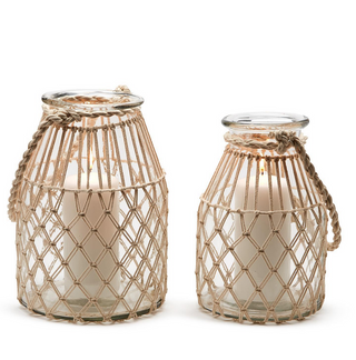 Milk jar vase w/ Rope 54185 - dolly mama boutique