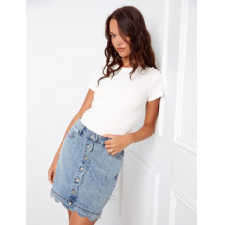 Scalloped Hem Button-Front Denim Skort - dolly mama boutique