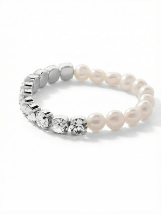 Half Crystal & Freshwater Pearl Stretch Bracelet