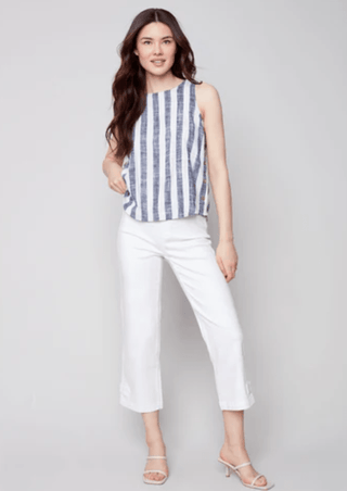 Side-Button Striped Sleeveless Top