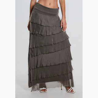 Elisa Long Silk Ruffle Skirt - dolly mama boutique