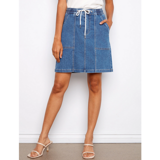 Drawstring Denim Skort - dolly mama boutique