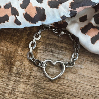 Chunky Open Heart Charm Bracelet