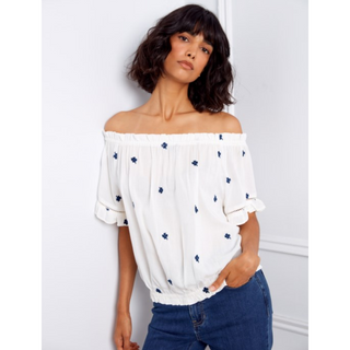 Embroidered Off-Shoulder Top - dolly mama boutique