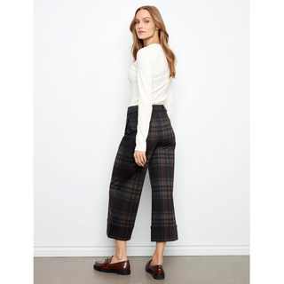Plaid Wide-Leg Cuffed Pant