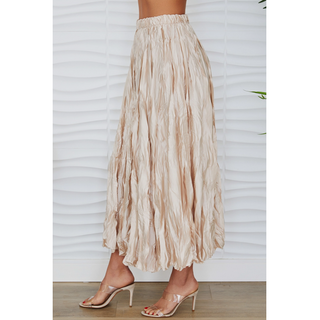 Crinkle Midi Skirt - Beige - dolly mama boutique