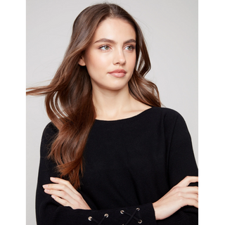 Pullover Sweater with Laced Sleeve Detail