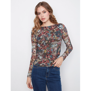 Floral Boatneck Mesh Top