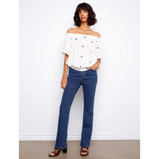 Embroidered Off-Shoulder Top - dolly mama boutique