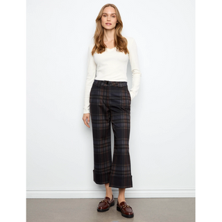Plaid Wide-Leg Cuffed Pant