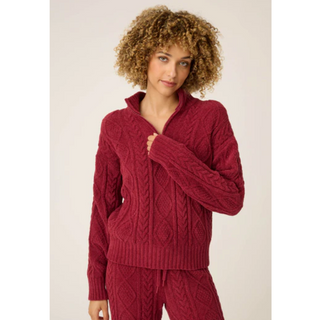 Chenille Cable Knit Quarter-Zip Sweater