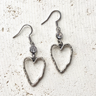 Silver Heart and Crystal Earrings - dolly mama boutique