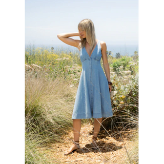 Xenia Denim Midi Dress - dolly mama boutique