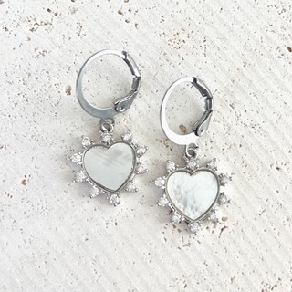 Heart Pearl Silver Spike Earrings - dolly mama boutique