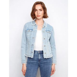 Fringed-Edge Denim Jacket - dolly mama boutique