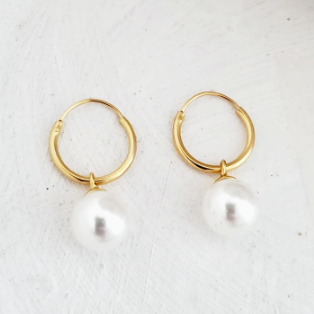 Gold Over Slv Pearl Hoop Earrings