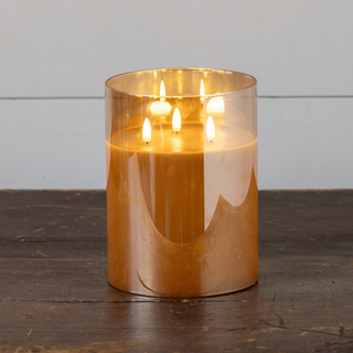 8” Champagne 3-Wick 3D Flame Candle