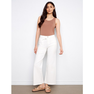 Belted Twill Wid- Leg Pants - dolly mama boutique