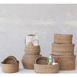 Seagrass Oval Basket with Lid - dolly mama boutique