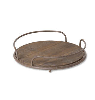 Round Wooden Tray with Handles