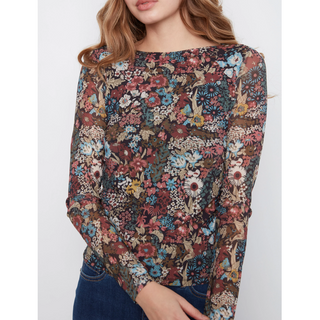 Floral Boatneck Mesh Top